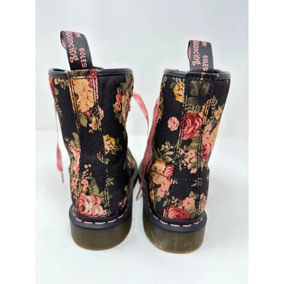 Dr. Martens Womens Black /Pink Floral Canvas Lace-Up Boots Size 8 US / 39 EU - Picture 3 of 9